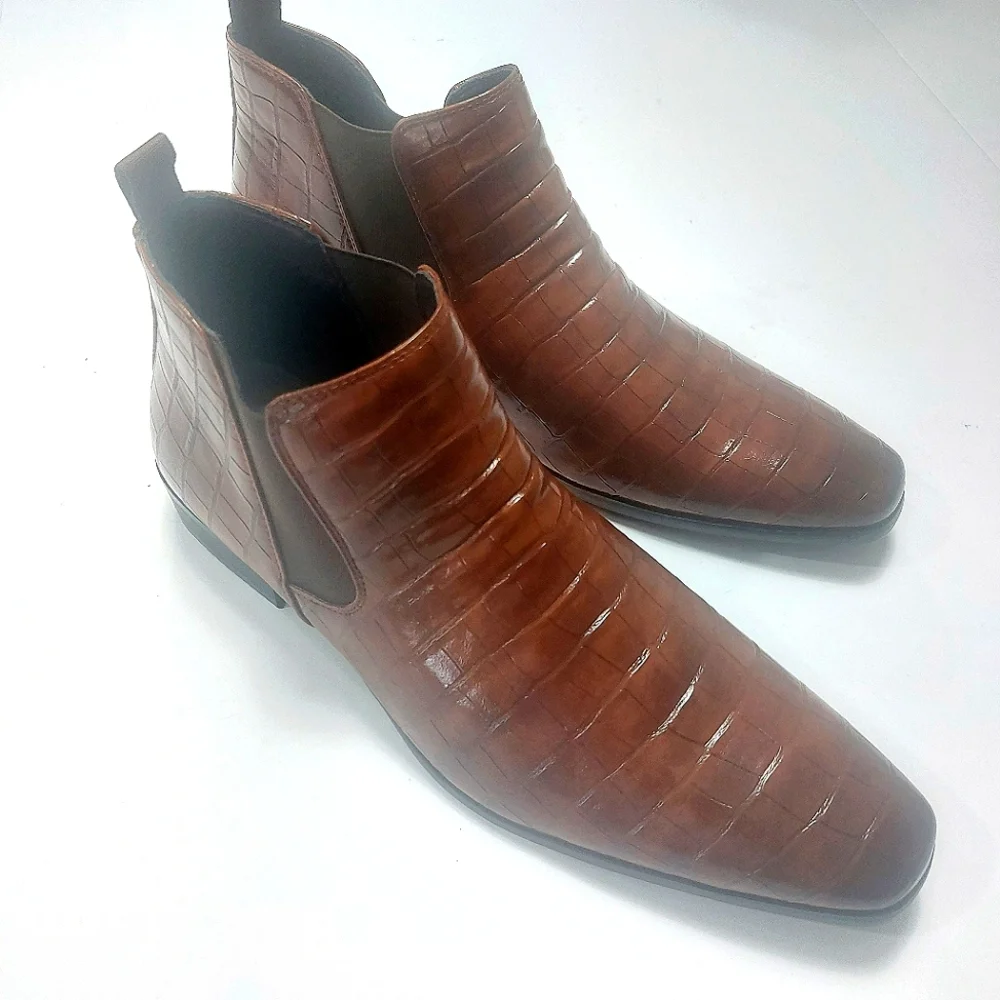 Elegant Brown Leather Men's Shoes Size 48 NWNB